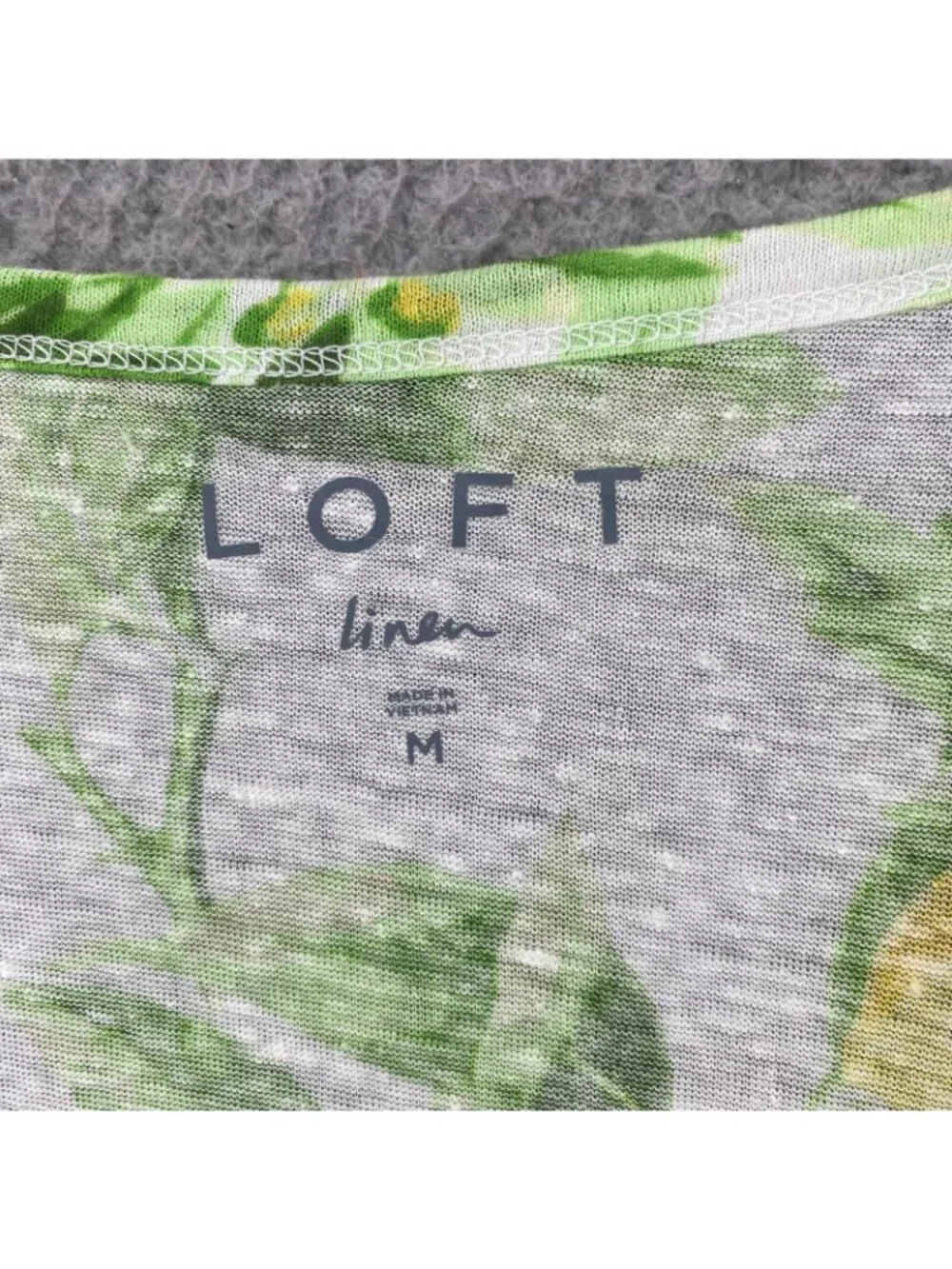 Loft Top Womens Medium Lemon Linen Tee Cap Sleeves Scoop Neck Casual Semi Sheer - Picture 5 of 9